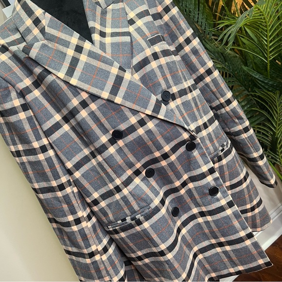 Nasty Gal Plaid Oversized Double-Breasted Blazer Jacket 14 - Picture 3 of 7